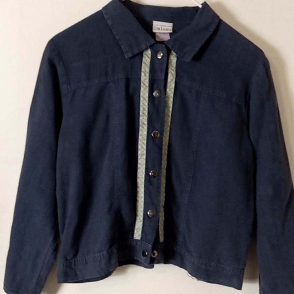 City Lights Vintage Dark Blue Linen Jacket Size Small Super Cute! 🧥 - Picture 2 of 5